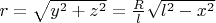 $r=\sqrt{y^2+z^2}=\frac{R}{l}\sqrt{l^2-x^2}$