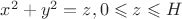 $x^2+y^2=z,  0 \leqslant z \leqslant H$