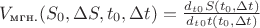 $V_\text{мгн.} (S_0,\Delta S,t_0,\Delta t) = \frac {d_t_0S(t_0,\Delta t)}{d_t_0t(t_0,\Delta t)}$