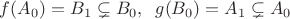 $f(A_0)=B_1\subsetneq B_0, \;\; g(B_0)=A_1\subsetneq A_0$