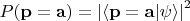 $P(\mathbf p = \mathbf a) = \left\lvert \left\langle \mathbf p = \mathbf a | \psi \right\rangle \right\rvert ^ 2$