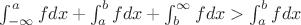 $\int_{-\infty}^{a} fdx + \int_{a}^{b} fdx + \int_{b}^{\infty} fdx > \int_{a}^{b} fdx$