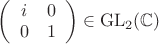 $\left(\begin{array}{cc}i&0\\0&1\end{array}\right)\in \mathrm{GL}_2(\mathbb C)$