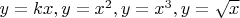 $y=kx, y=x^2, y=x^3, y=\sqrt{x}$