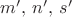 $m',\,n',\,s'$