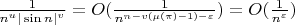 $\frac1{n^u|\sin n|^v}=O(\frac1{n^{n-v(\operatorname{\mu}(\pi)-1)-\varepsilon}})=O(\frac1{n^\varepsilon})$