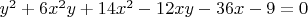 $y^2+6x^2y+14x^2-12xy-36x-9=0$