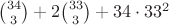 $\binom{34}{3}+2\binom{33}{3}+34\cdot33^2$