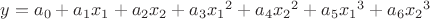 $y=a_0+a_1x_1+a_2x_2+a_3{x_1}^2+a_4{x_2}^2+a_5{x_1}^3+a_6{x_2}^3$