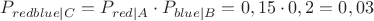 $P_{redblue|C} = P_{red|A} \cdot P_{blue|B} = 0,15 \cdot 0,2 = 0,03$
