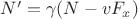 $N^{\prime} = \gamma(N-vF_{x})$