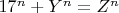 $17^n+Y^n=Z^n$