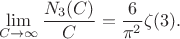 $$\lim_{C\to \infty }\frac{N_3(C)}{C}=\frac{6}{\pi ^2}\zeta (3).$$