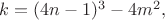 $k=(4n-1)^3-4m^2,$