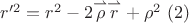 $r'^2=r^2-2 \overset{\rightharpoonup }{\rho } \overset{\rightharpoonup }{r} + \rho ^2\   (2)$
