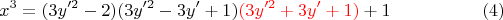 $$x^3=(3y'^2-2)(3y'^2-3y'+1){\color{red}{(3y'^2+3y'+1)}}+1 \eqno(4)$$