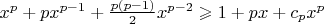 $x^p + p x^{p-1} + \frac{p(p-1)}{2} x^{p-2} \geqslant 1 + px + c_p x^p$