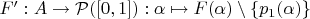 $F':A\to \mathcal{P}([0,1]): \alpha\mapsto F(\alpha)\setminus\{p_1(\alpha)\}$