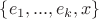 $\{e_1, ... ,e_k, x\}$