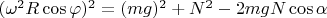 $(\omega^{2}R\cos\varphi)^{2}=(mg)^{2}+N^{2}-2mgN\cos\alpha$