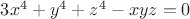 $3x^4+y^4+z^4-xyz=0$