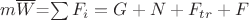 $m$\overline{W}$=\sum{F_i}=G+N+F_{tr}+F$