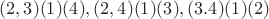 $(2,3)(1)(4), (2,4)(1)(3), (3.4)(1)(2)$