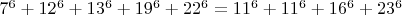 $7^6+12^6+13^6+19^6+22^6=11^6+11^6+16^6+23^6$