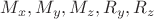 $M_x,M_y, M_z, R_y, R_z$