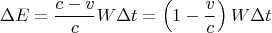$$\Delta E=\frac{c-v}cW\Delta t=\left(1-\frac vc\right)W\Delta t$$