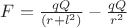 $F = \frac{qQ}{(r+l^2)} - \frac{qQ}{r^2}$