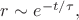 $r\sim e^{-t/\tau},$