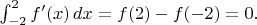 $\int_{-2}^2f'(x)\,dx=f(2)-f(-2)=0.$