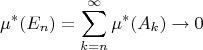 $$\mu^*(E_n)=\sum\limits_{k=n}^{\infty} \mu^*(A_k)\rightarrow 0$$
