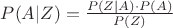 $P(A|Z)=\frac{P(Z|A) \cdot P(A)}{P(Z)}$