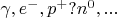 $\gamma,e^-,p^+? n^0, ...$