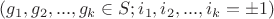 $(g_{1},g_{2},...,g_{k}\in S; i_{1},i_{2},...,i_{k} = \pm 1)$