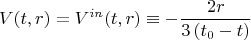 $$
V(t, r) = V^{in}(t, r) \equiv - \frac{2 r}{3 \left( t_0 - t \right) }
$$