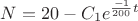 $N=20-C_{1}e^{\frac{-1}{200}t}$