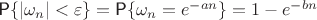 $\textsf P\{|\omega_n|<\varepsilon\}=\textsf P\{\omega_n=e^{-an}\}=1-e^{-bn}$