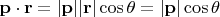 $$\mathbf p\cdot \mathbf r=|\mathbf p||\mathbf r|\cos\theta=|\mathbf p|\cos\theta$$