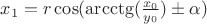 $x_1 = r\cos(\arcctg(\frac{x_0}{y_0}) \pm \alpha)$