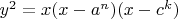 $y^2=x(x-a^n)(x-c^k)$