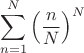 $$\sum_{n=1}^{N}\left(\frac{n}{N}\right)^{N}$$