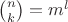$\binom{n}{k}=m^l$