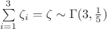 $\sum\limits _{i=1}^3 \zeta _i=\zeta \sim \Gamma (3,\frac 15)$