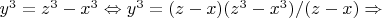 $y^3=z^3-x^3\Leftrightarrow y^3=(z-x)(z^3-x^3)/(z-x)\Rightarrow $