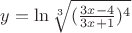 $\[y = \ln \sqrt[3]{{(\frac{{3x - 4}}{{3x + 1}})^4 }}\]$