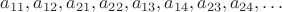 $a_{11}, a_{12}, a_{21}, a_{22}, a_{13}, a_{14}, a_{23}, a_{24}, \ldots$