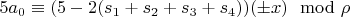 $5 a_0 \equiv (5-2(s_1+s_2+s_3+s_4)) (\pm x) \mod \rho$